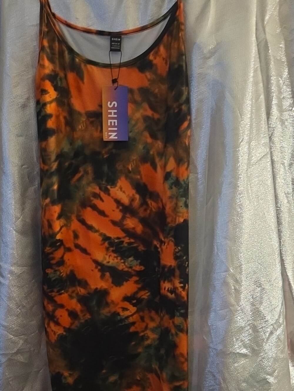 SHEIN Orange & Black Tie-Dye Maxi Slip Dress